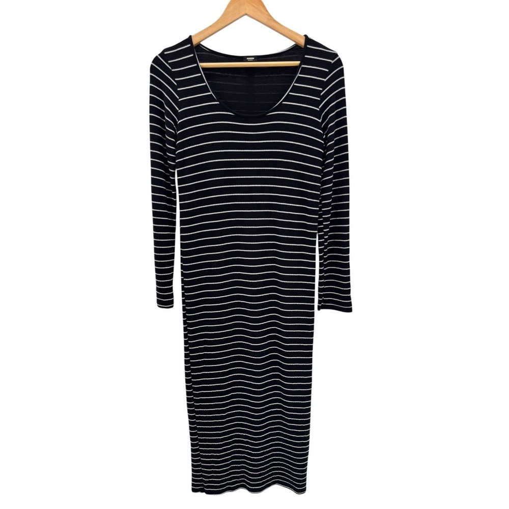Monrow Mommy Striped Ribbed Dress XS Maternity Bodycon Scoop Neck Stretch Casual